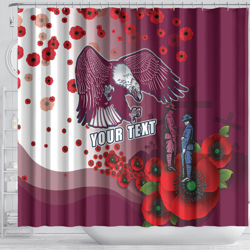 Custom Sea Eagle Rugby ANZAC Shower Curtain The Military Soldiers with Red Poppy