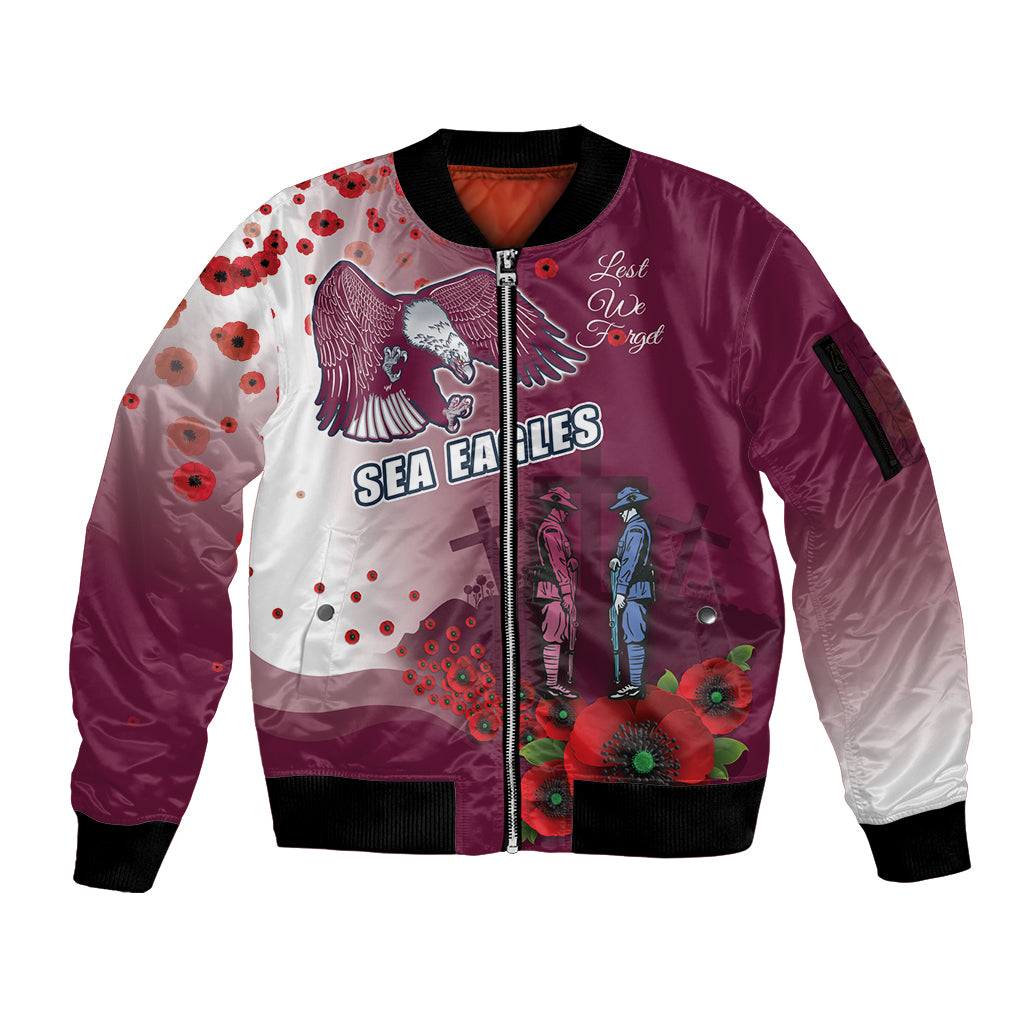 Custom Sea Eagle Rugby ANZAC Sleeve Zip Bomber Jacket The Military Soldiers with Red Poppy