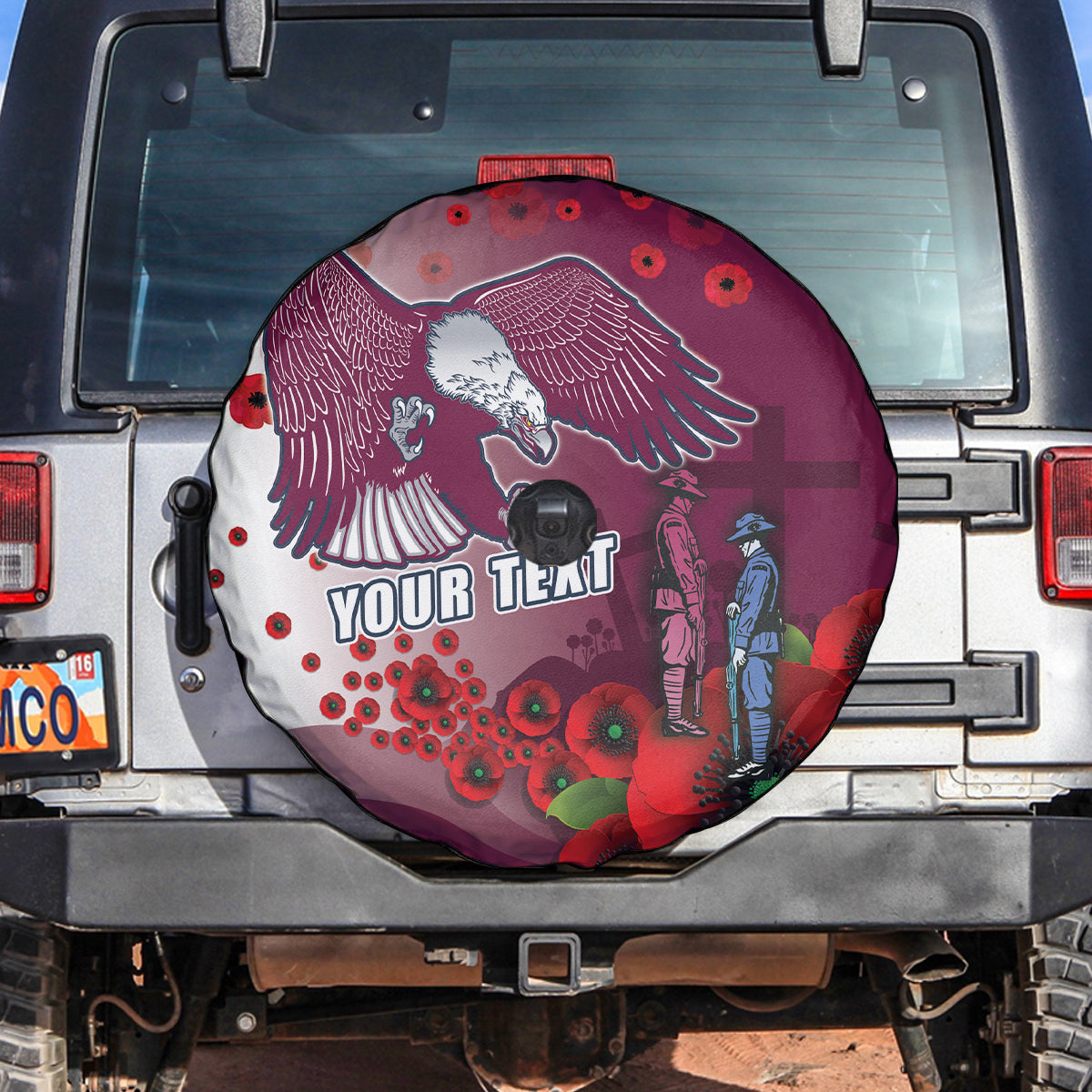 Custom Sea Eagle Rugby ANZAC Spare Tire Cover The Military Soldiers with Red Poppy