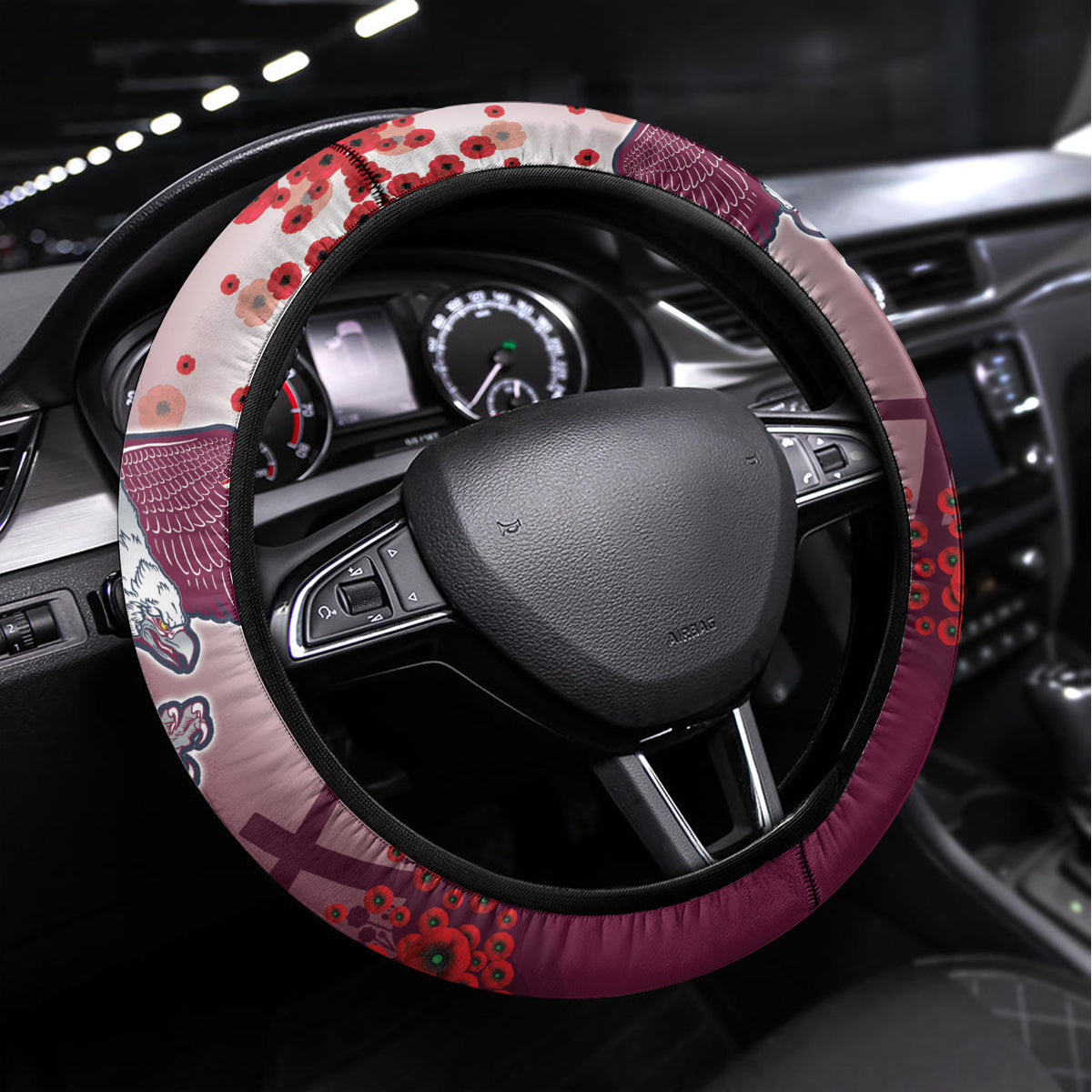 Sea Eagle Rugby ANZAC Steering Wheel Cover The Military Soldiers with Red Poppy