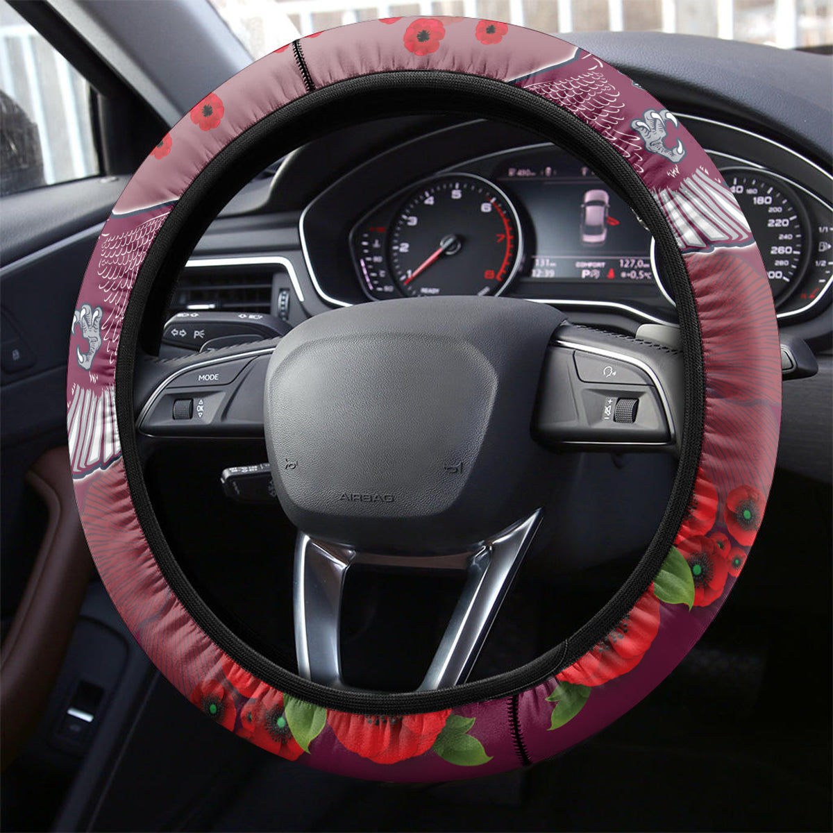 Sea Eagle Rugby ANZAC Steering Wheel Cover The Military Soldiers with Red Poppy