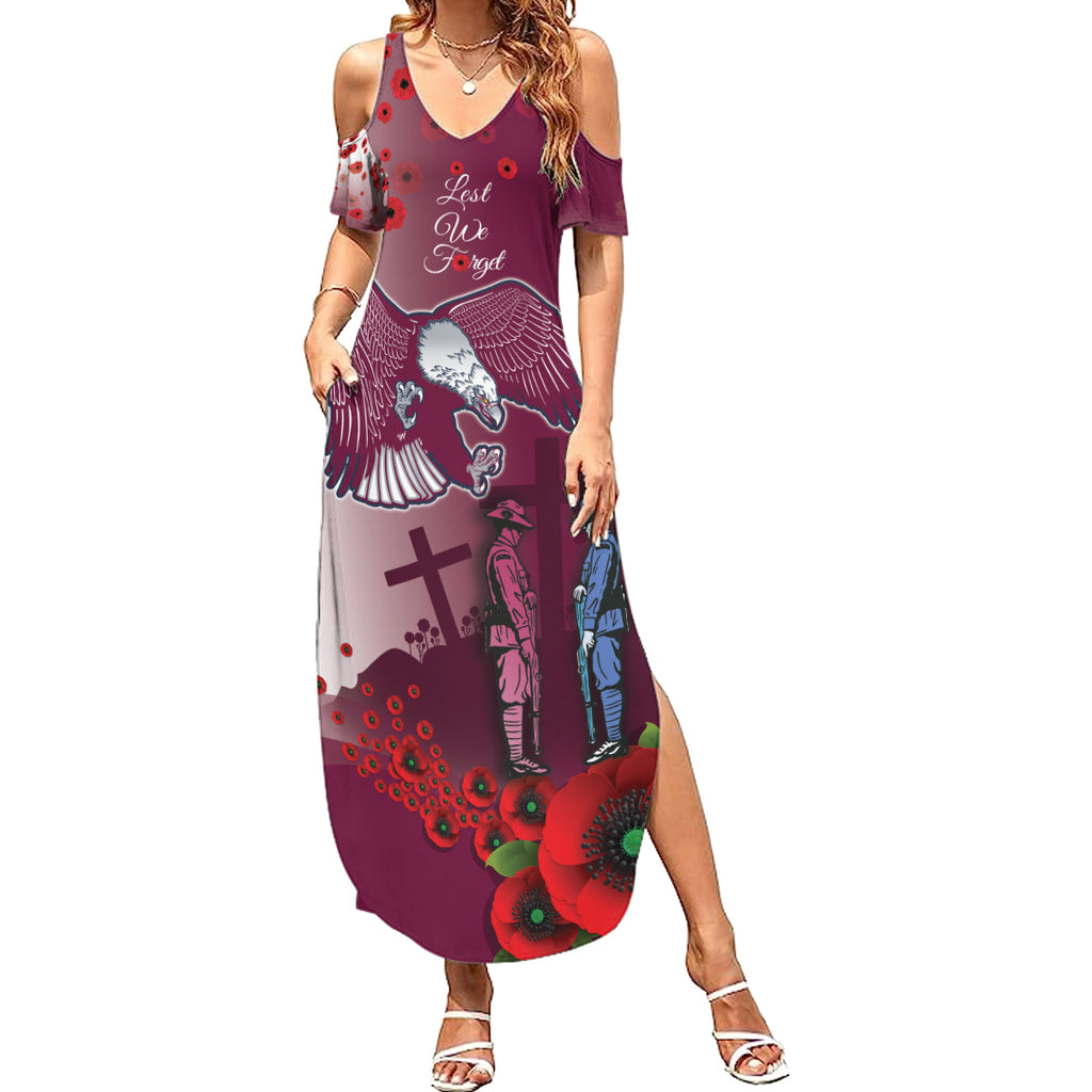 Custom Sea Eagle Rugby ANZAC Summer Maxi Dress The Military Soldiers with Red Poppy