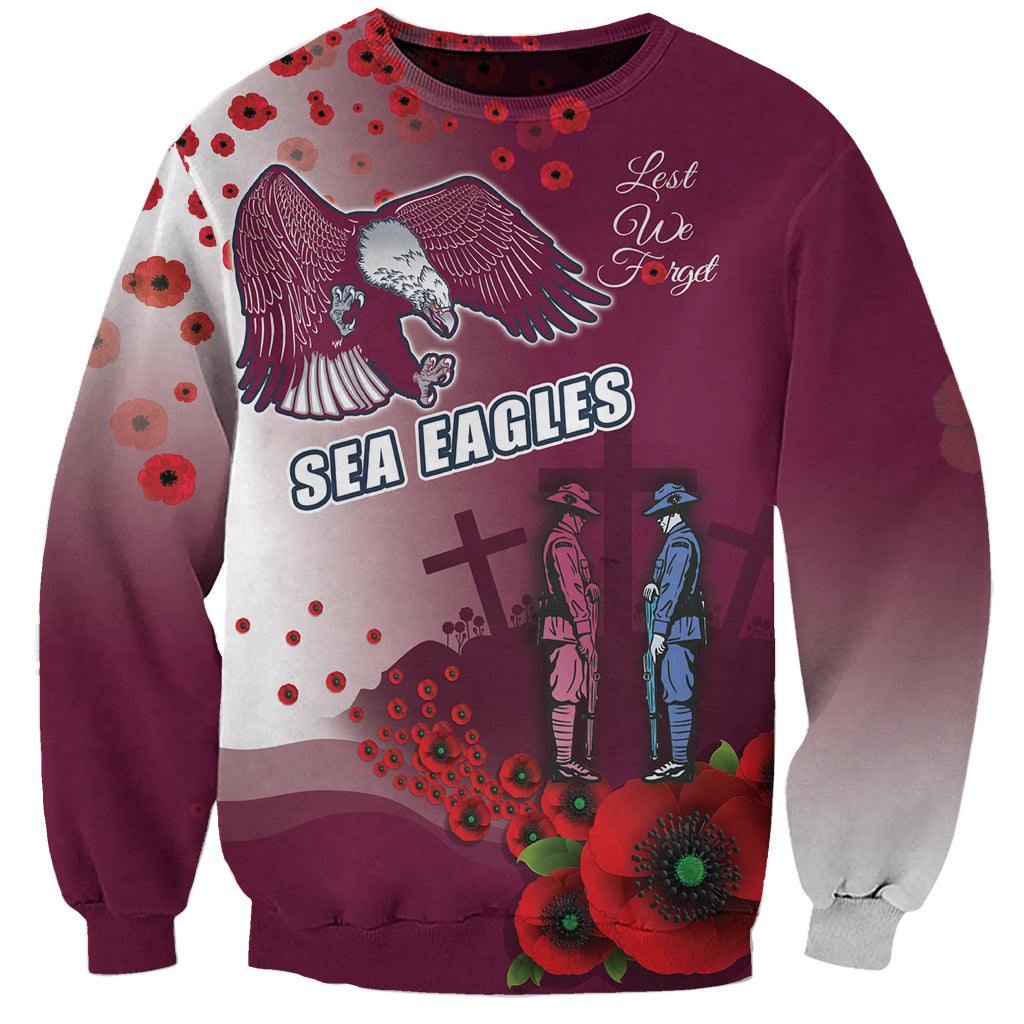 Custom Sea Eagle Rugby ANZAC Sweatshirt The Military Soldiers with Red Poppy