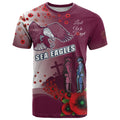 Custom Sea Eagle Rugby ANZAC T Shirt The Military Soldiers with Red Poppy