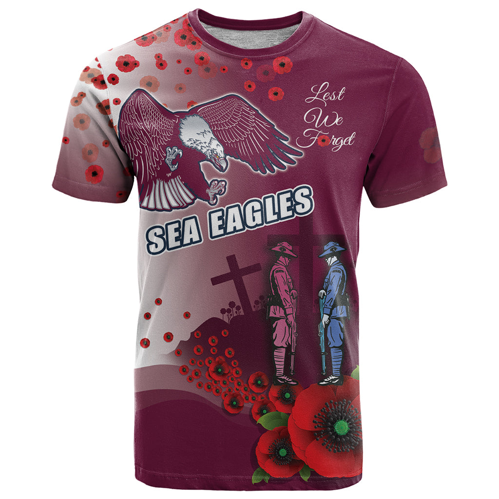 Custom Sea Eagle Rugby ANZAC T Shirt The Military Soldiers with Red Poppy