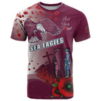 Custom Sea Eagle Rugby ANZAC T Shirt The Military Soldiers with Red Poppy