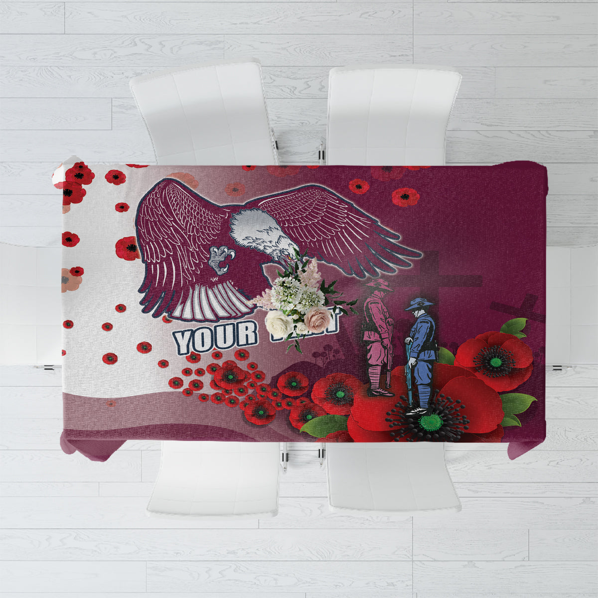 Custom Sea Eagle Rugby ANZAC Tablecloth The Military Soldiers with Red Poppy