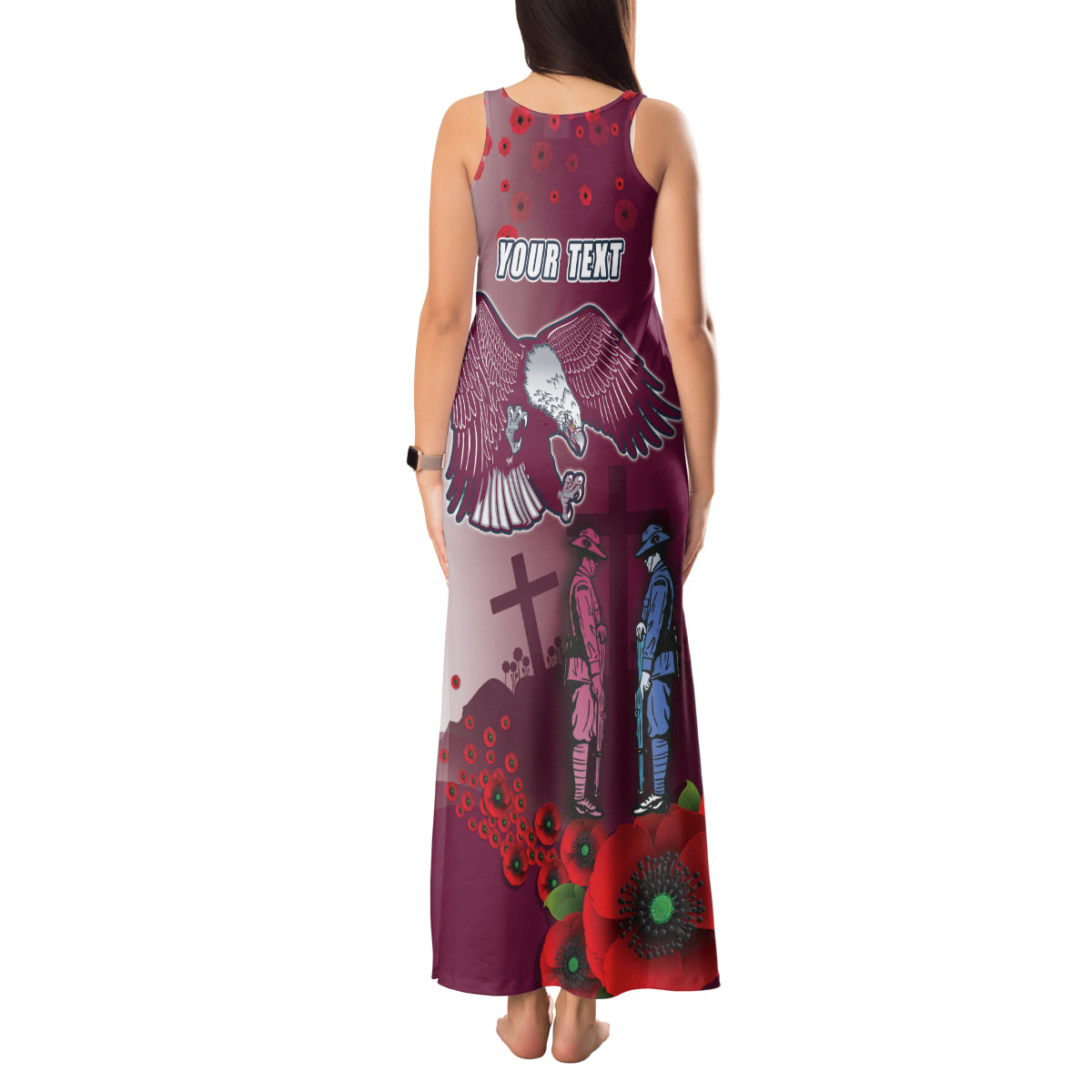 Custom Sea Eagle Rugby ANZAC Tank Maxi Dress The Military Soldiers with Red Poppy
