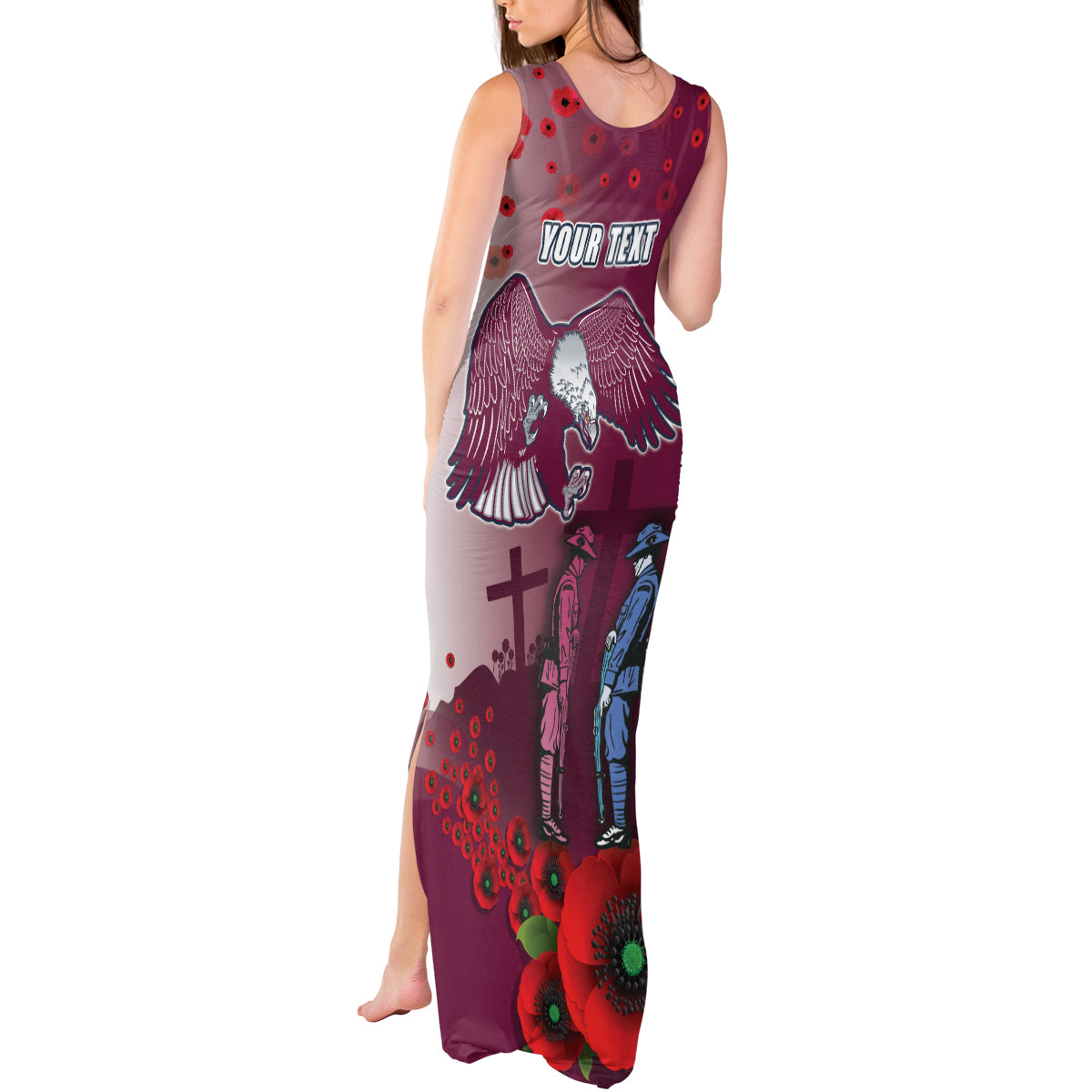 Custom Sea Eagle Rugby ANZAC Tank Maxi Dress The Military Soldiers with Red Poppy