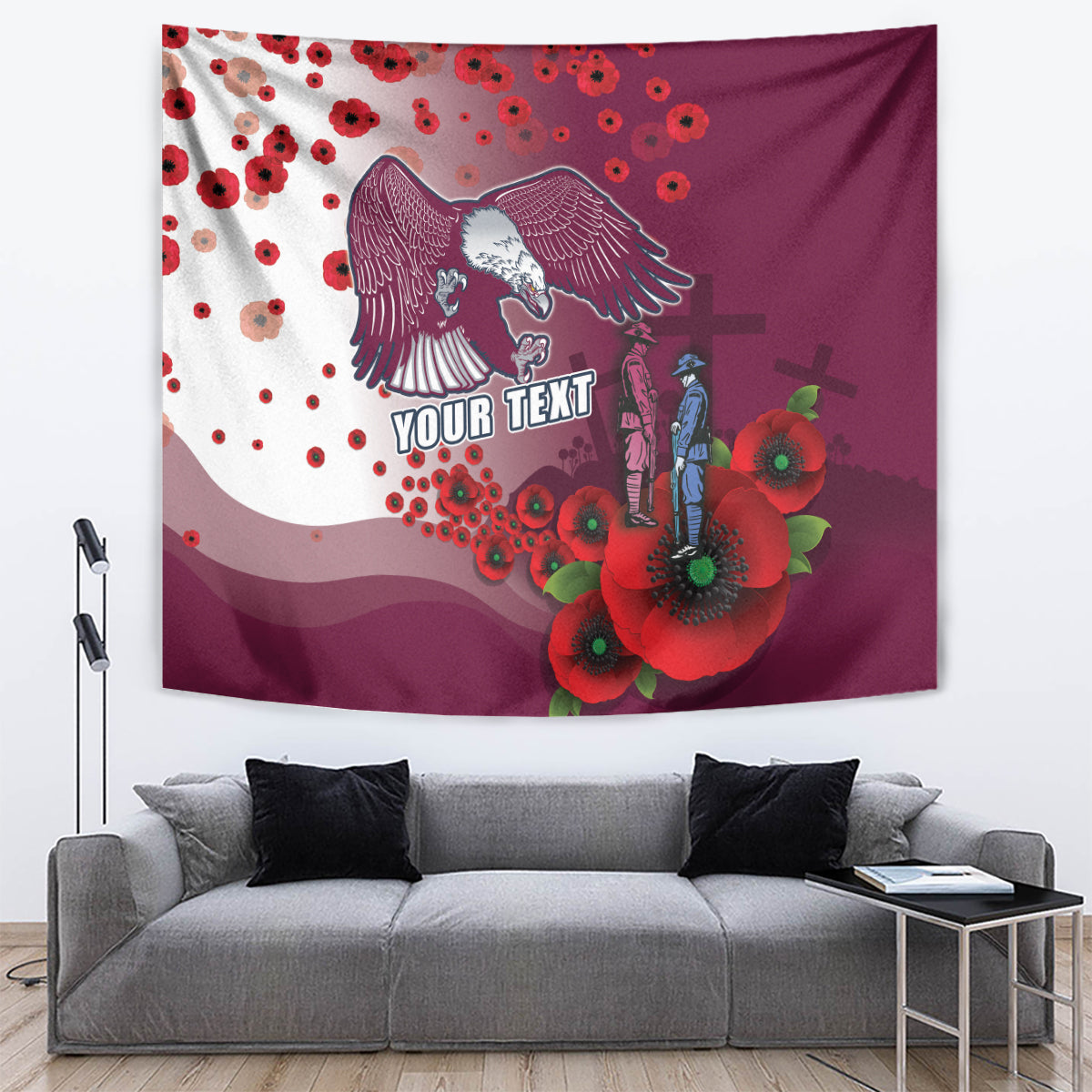 Custom Sea Eagle Rugby ANZAC Tapestry The Military Soldiers with Red Poppy