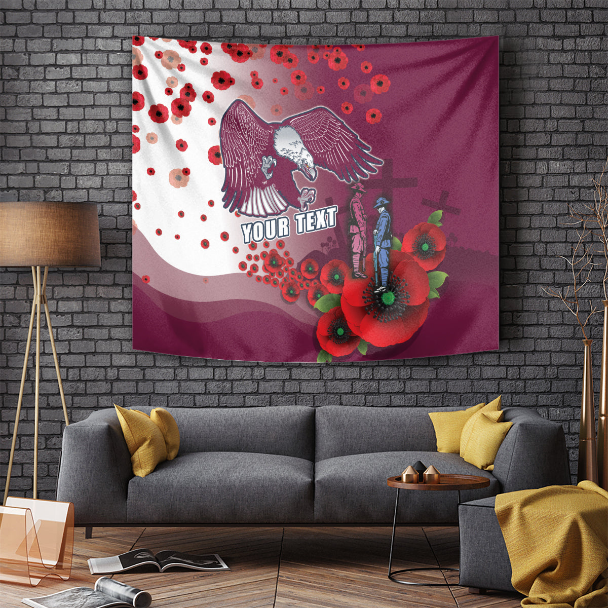 Custom Sea Eagle Rugby ANZAC Tapestry The Military Soldiers with Red Poppy