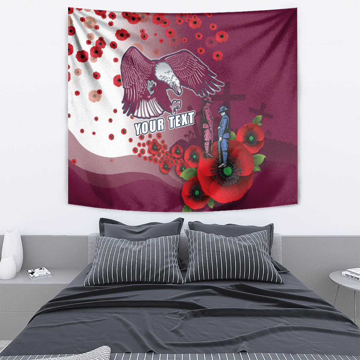 Custom Sea Eagle Rugby ANZAC Tapestry The Military Soldiers with Red Poppy