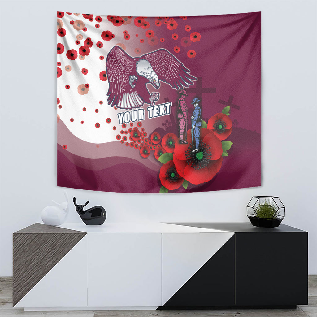 Custom Sea Eagle Rugby ANZAC Tapestry The Military Soldiers with Red Poppy