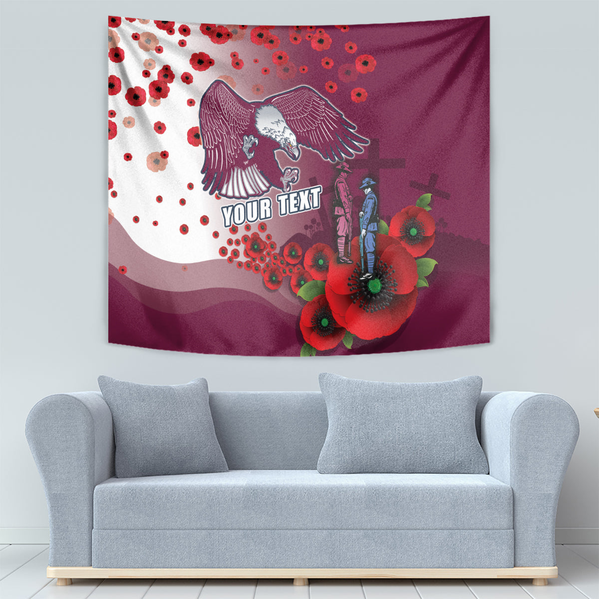 Custom Sea Eagle Rugby ANZAC Tapestry The Military Soldiers with Red Poppy