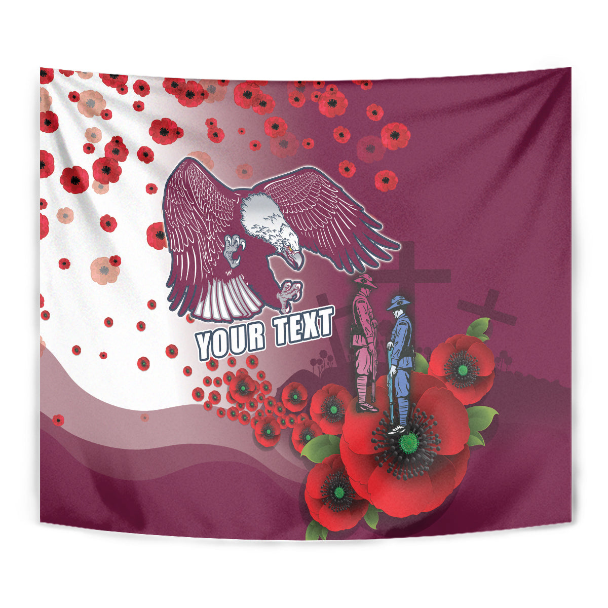 Custom Sea Eagle Rugby ANZAC Tapestry The Military Soldiers with Red Poppy