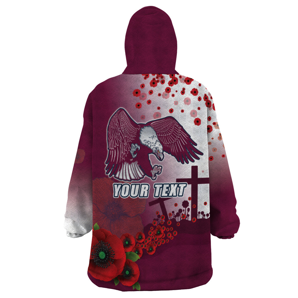 Custom Sea Eagle Rugby ANZAC Wearable Blanket Hoodie The Military Soldiers with Red Poppy
