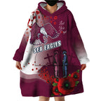 Custom Sea Eagle Rugby ANZAC Wearable Blanket Hoodie The Military Soldiers with Red Poppy