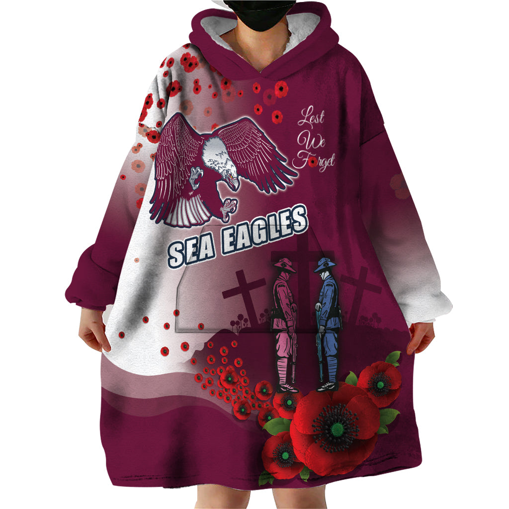 Custom Sea Eagle Rugby ANZAC Wearable Blanket Hoodie The Military Soldiers with Red Poppy