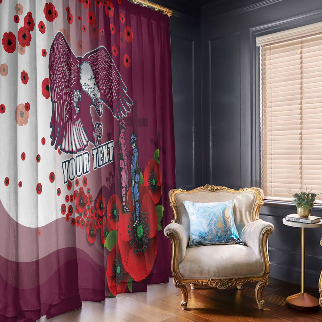 Custom Sea Eagle Rugby ANZAC Window Curtain The Military Soldiers with Red Poppy