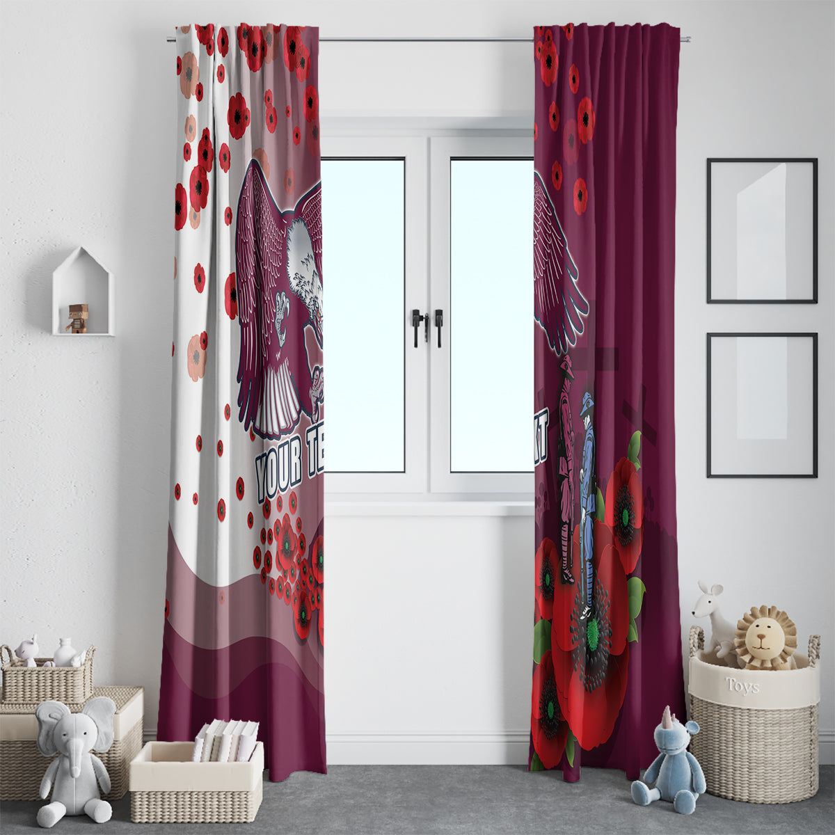 Custom Sea Eagle Rugby ANZAC Window Curtain The Military Soldiers with Red Poppy