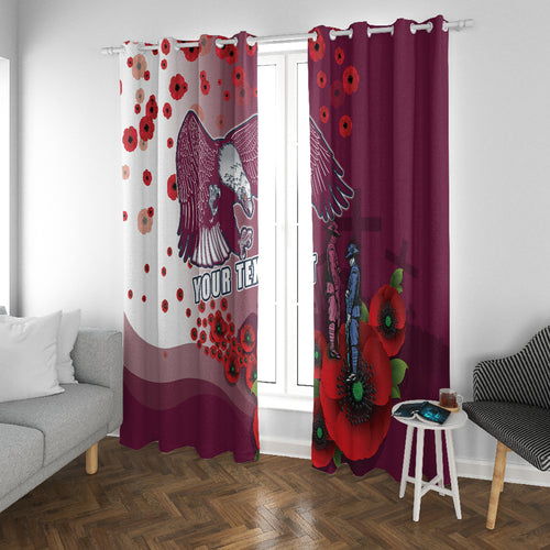 Custom Sea Eagle Rugby ANZAC Window Curtain The Military Soldiers with Red Poppy