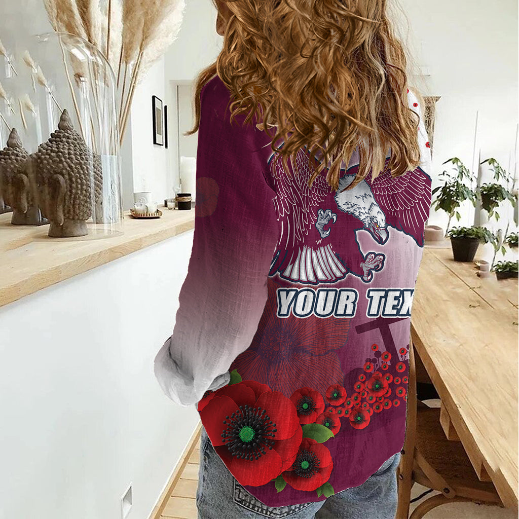 Custom Sea Eagle Rugby ANZAC Women Casual Shirt The Military Soldiers with Red Poppy