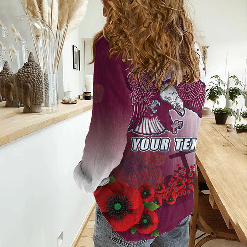 Custom Sea Eagle Rugby ANZAC Women Casual Shirt The Military Soldiers with Red Poppy