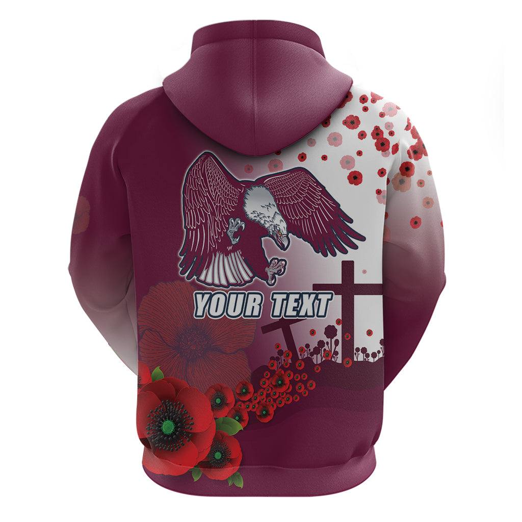 Custom Sea Eagle Rugby ANZAC Zip Hoodie The Military Soldiers with Red Poppy