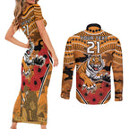 Custom Wests Tigers Rugby ANZAC Couples Matching Short Sleeve Bodycon Dress and Long Sleeve Button Shirt Aboriginal and Army Patterns