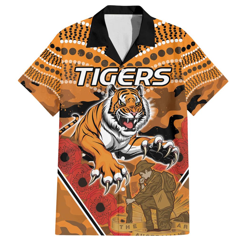 Custom Wests Tigers Rugby ANZAC Family Matching Off Shoulder Maxi Dress and Hawaiian Shirt Aboriginal and Army Patterns