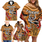 Custom Wests Tigers Rugby ANZAC Family Matching Off Shoulder Short Dress and Hawaiian Shirt Aboriginal and Army Patterns
