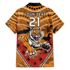 Custom Wests Tigers Rugby ANZAC Family Matching Short Sleeve Bodycon Dress and Hawaiian Shirt Aboriginal and Army Patterns