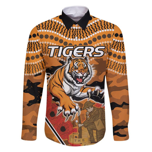 Custom Wests Tigers Rugby ANZAC Family Matching Short Sleeve Bodycon Dress and Hawaiian Shirt Aboriginal and Army Patterns
