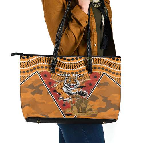 Custom Wests Tigers Rugby ANZAC Leather Tote Bag Aboriginal and Army Patterns