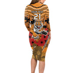 Custom Wests Tigers Rugby ANZAC Long Sleeve Bodycon Dress Aboriginal and Army Patterns
