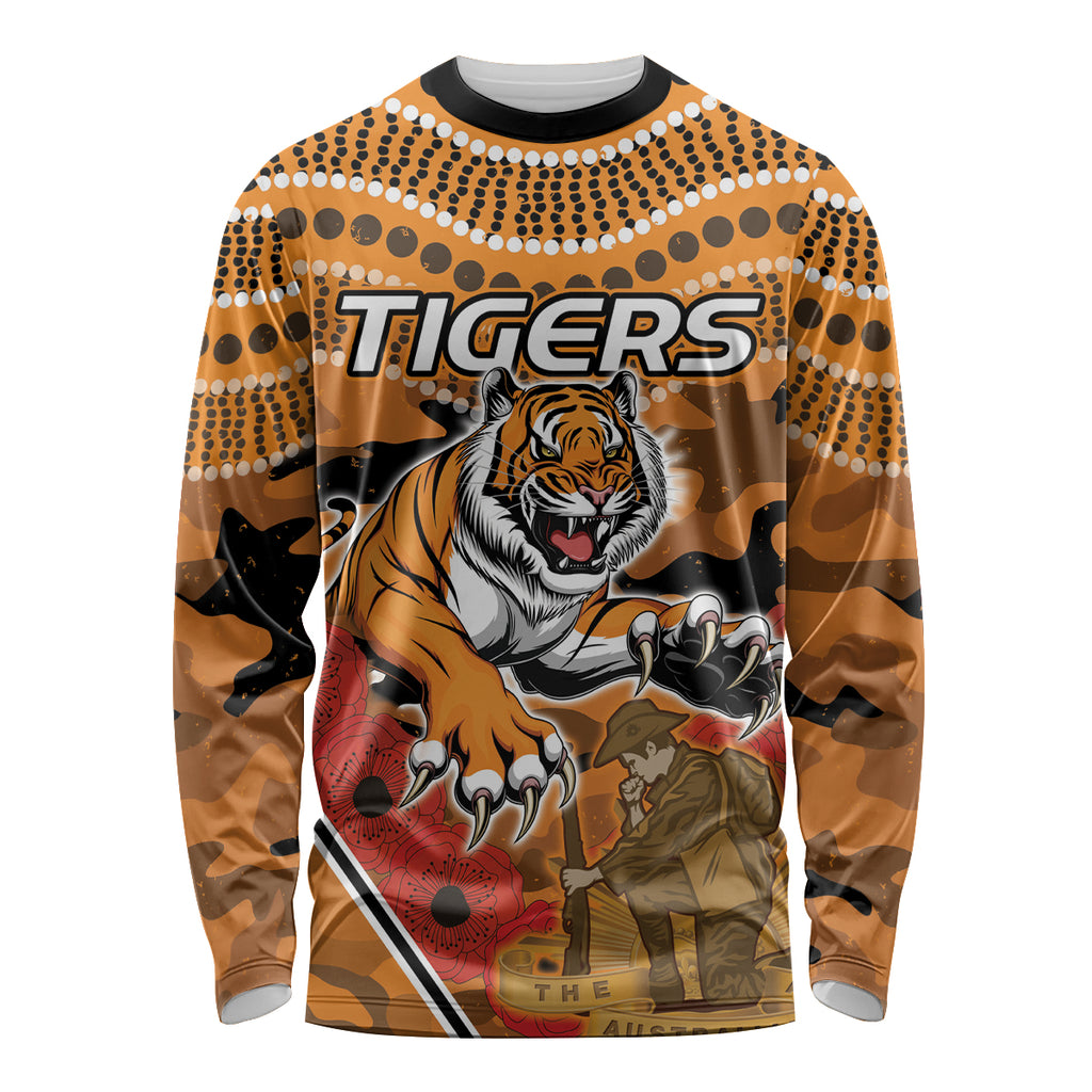 Custom Wests Tigers Rugby ANZAC Long Sleeve Shirt Aboriginal and Army Patterns