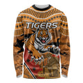 Custom Wests Tigers Rugby ANZAC Long Sleeve Shirt Aboriginal and Army Patterns