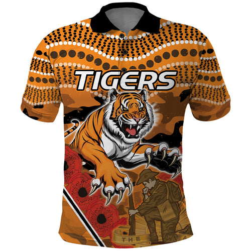 Custom Wests Tigers Rugby ANZAC Polo Shirt Aboriginal and Army Patterns