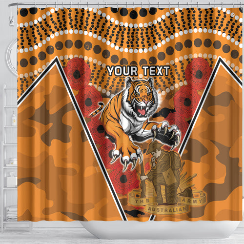 Custom Wests Tigers Rugby ANZAC Shower Curtain Aboriginal and Army Patterns