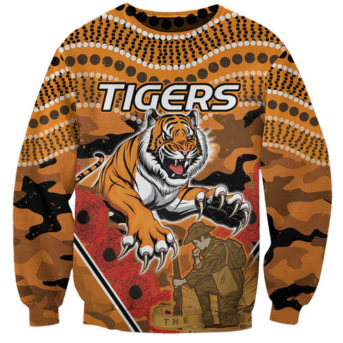 Custom Wests Tigers Rugby ANZAC Sweatshirt Aboriginal and Army Patterns