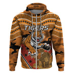 Custom Wests Tigers Rugby ANZAC Zip Hoodie Aboriginal and Army Patterns