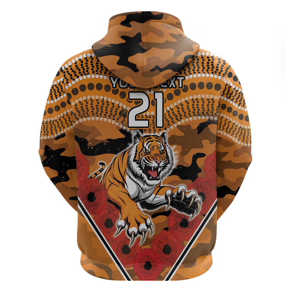 Custom Wests Tigers Rugby ANZAC Zip Hoodie Aboriginal and Army Patterns