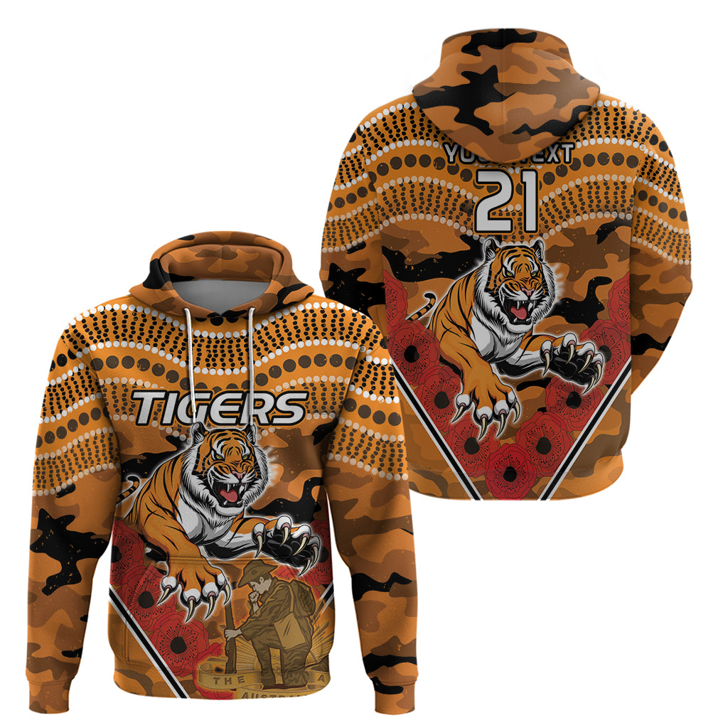 Custom Wests Tigers Rugby ANZAC Zip Hoodie Aboriginal and Army Patterns