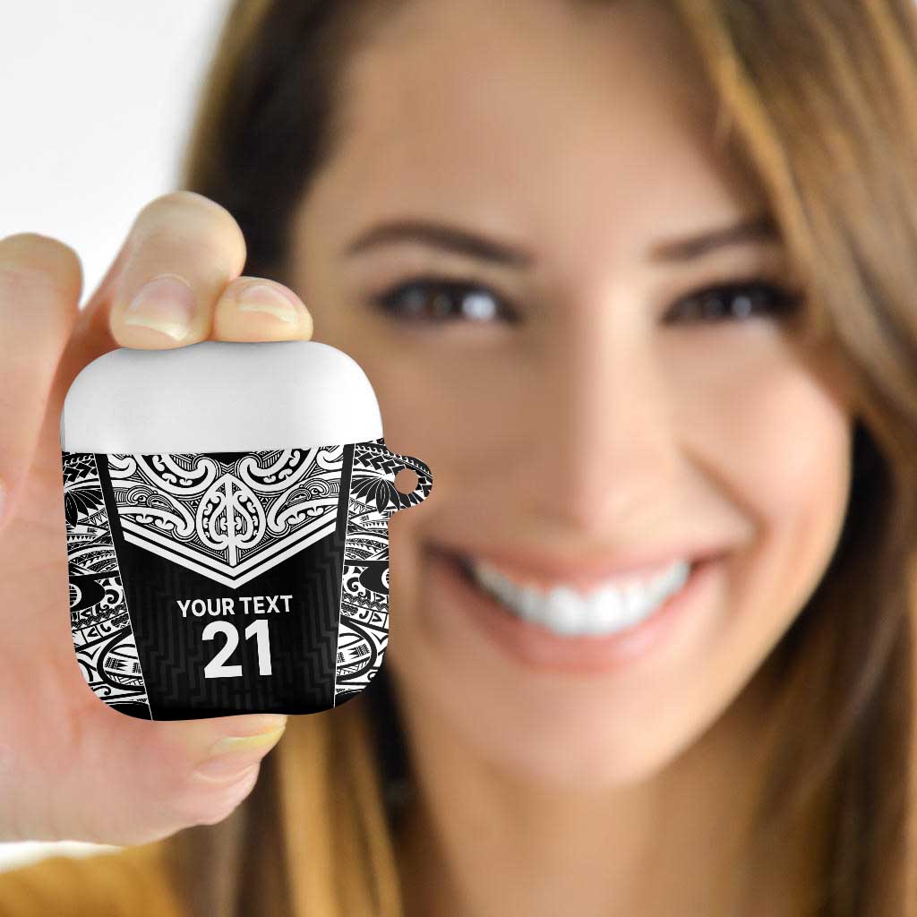 New Zealand Black Fern Custom AirPods Case Maori Tukutuku Black-white Motif - Aussie Hoodie