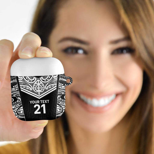New Zealand Black Fern Custom AirPods Case Maori Tukutuku Black-white Motif - Aussie Hoodie