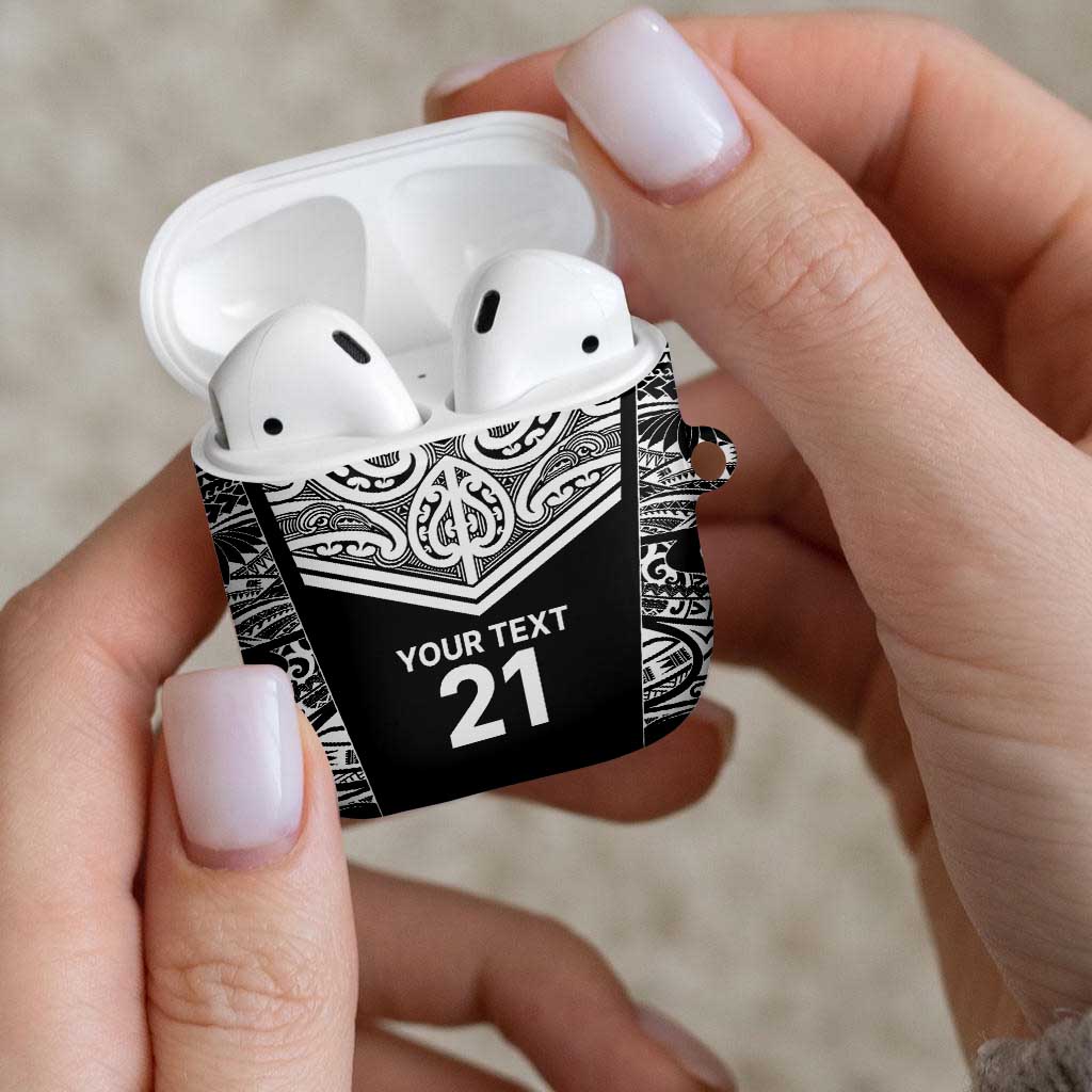 New Zealand Black Fern Custom AirPods Case Maori Tukutuku Black-white Motif - Aussie Hoodie