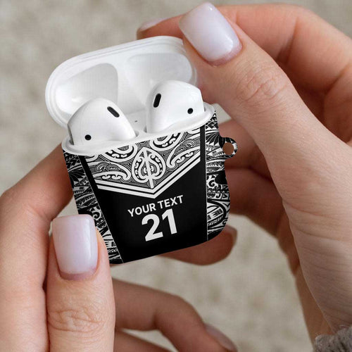 New Zealand Black Fern Custom AirPods Case Maori Tukutuku Black-white Motif - Aussie Hoodie
