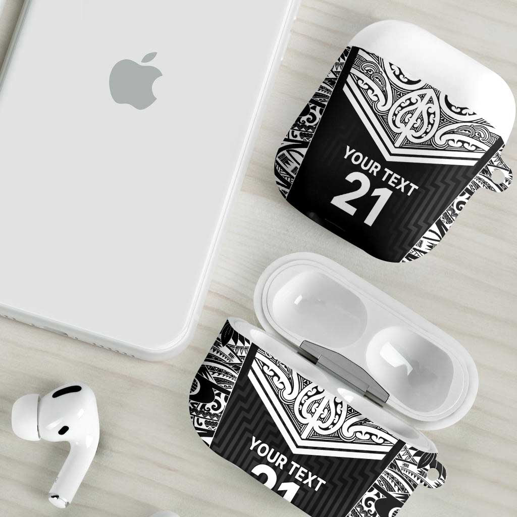 New Zealand Black Fern Custom AirPods Case Maori Tukutuku Black-white Motif - Aussie Hoodie
