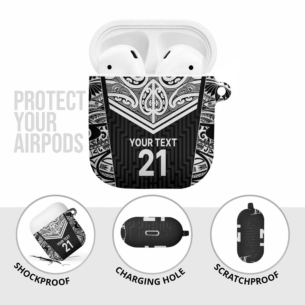 New Zealand Black Fern Custom AirPods Case Maori Tukutuku Black-white Motif - Aussie Hoodie