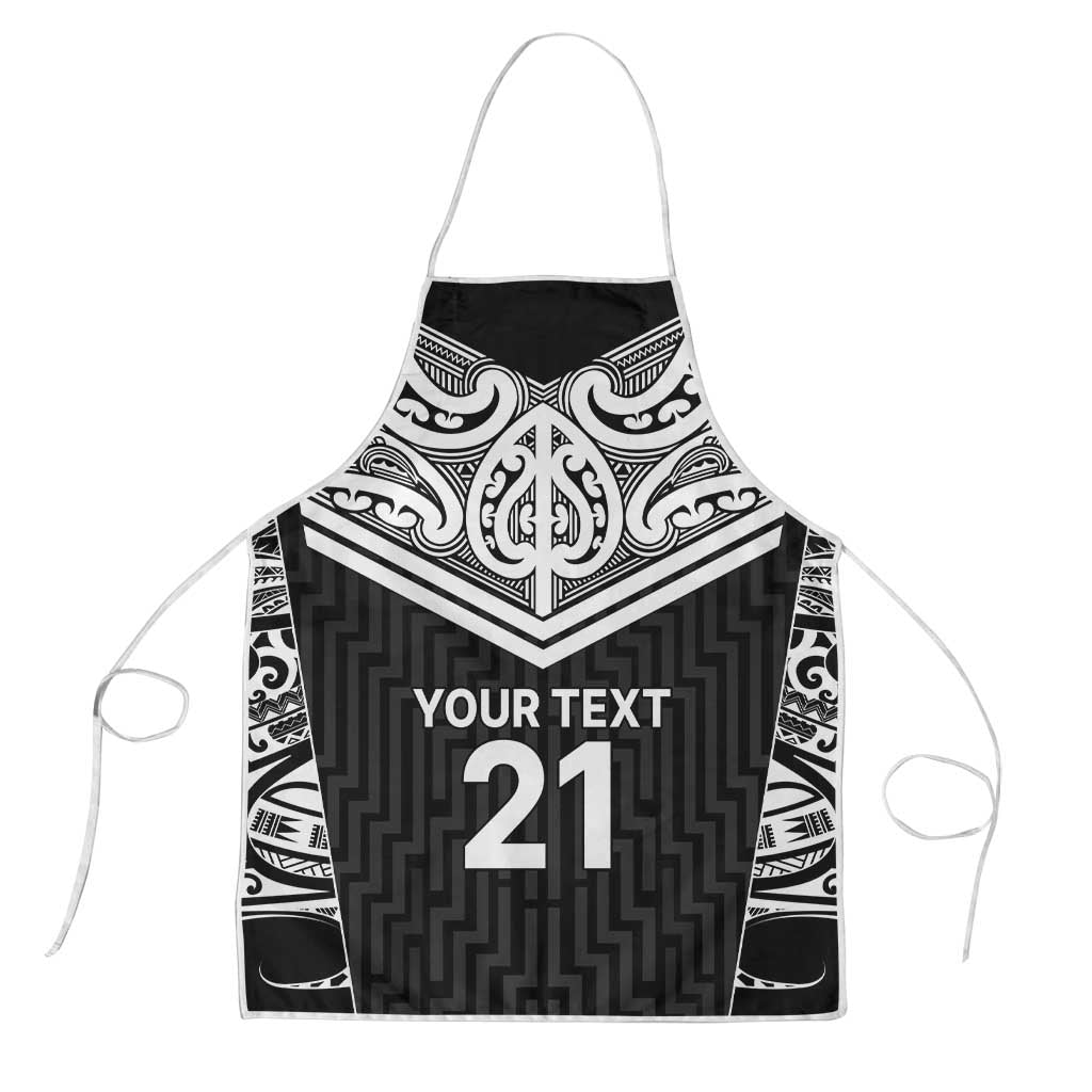 New Zealand Black Fern Custom Apron Maori Tukutuku Black-white Motif - Aussie Hoodie